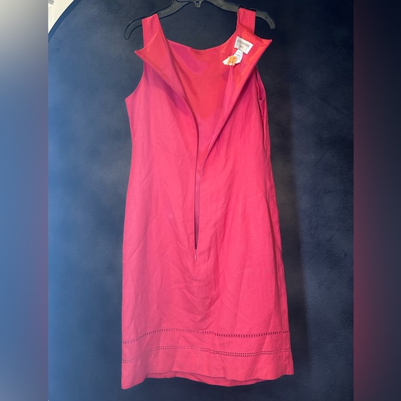 Linen Blend Jones New York Vibrant Pink Midi Dress - Picture 6 of 8